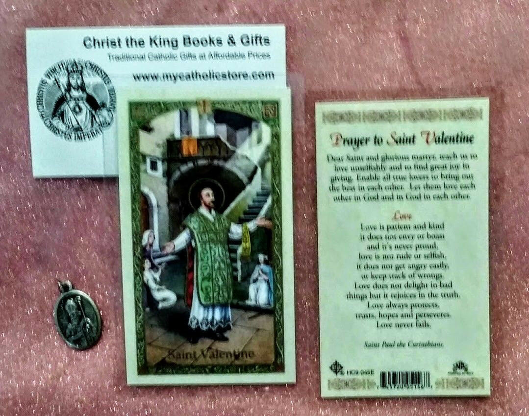 ST VALENTINE PATRON SAINT OF LOVERS LAMINATED HOLY CARD & MEDAL GIFT SET